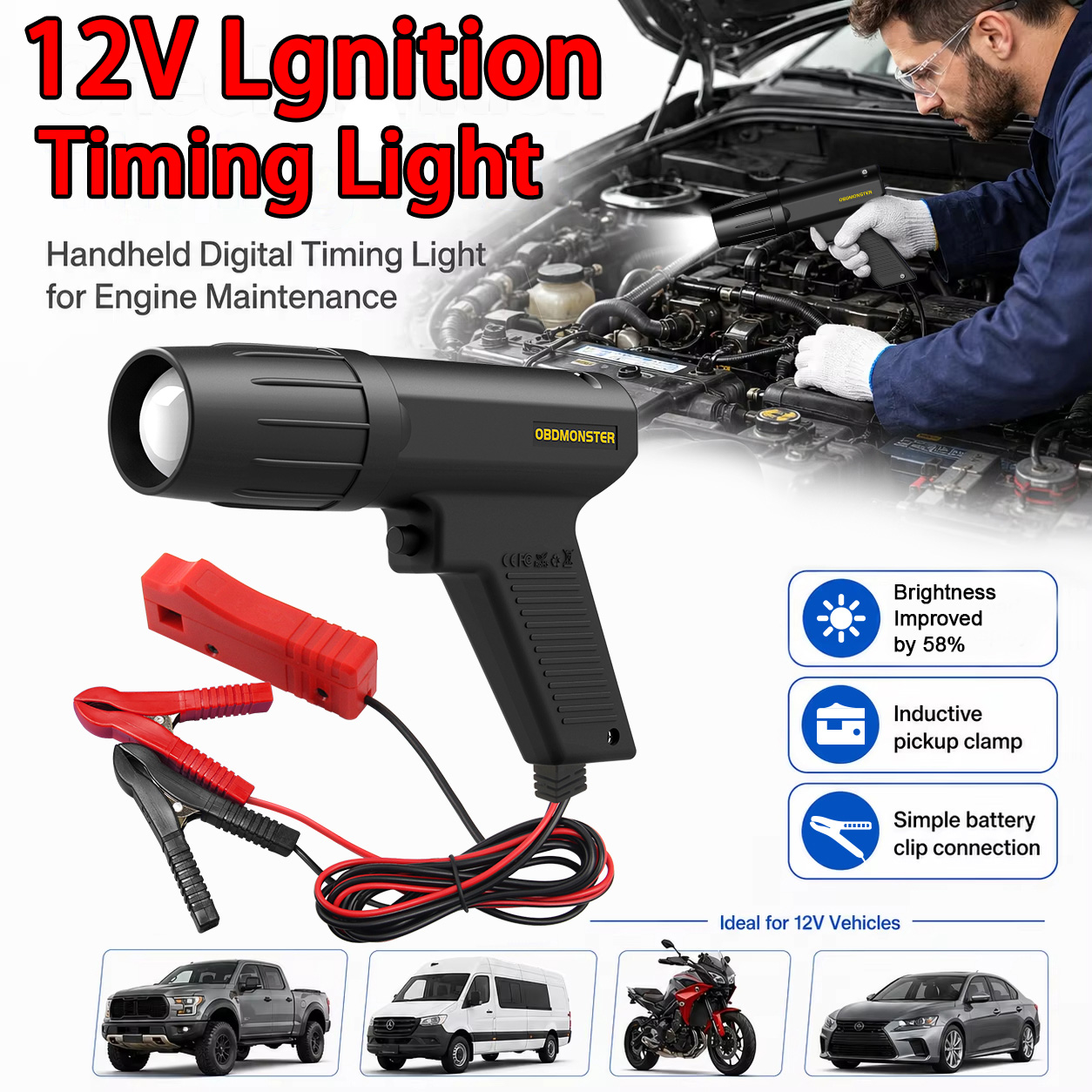 مصباح توقيت الإشعال الحثي 12 ف - مراجعة Timing Light Gun وسعره